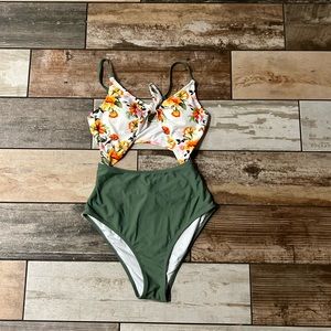 Green and Floral knotted one piece